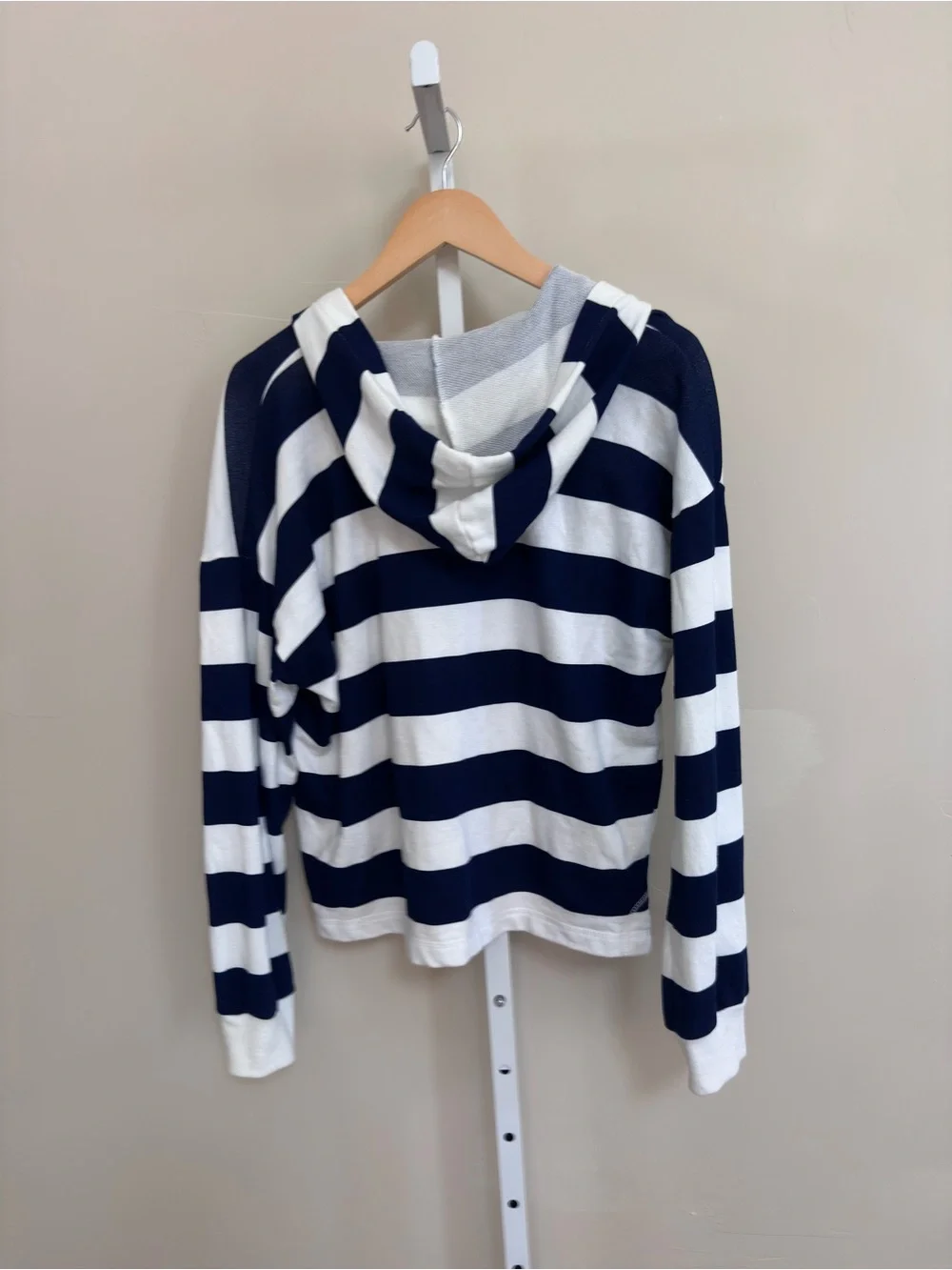 J.Crew Medium University Terry Striped Hoodie Navy White Nautical Coastal